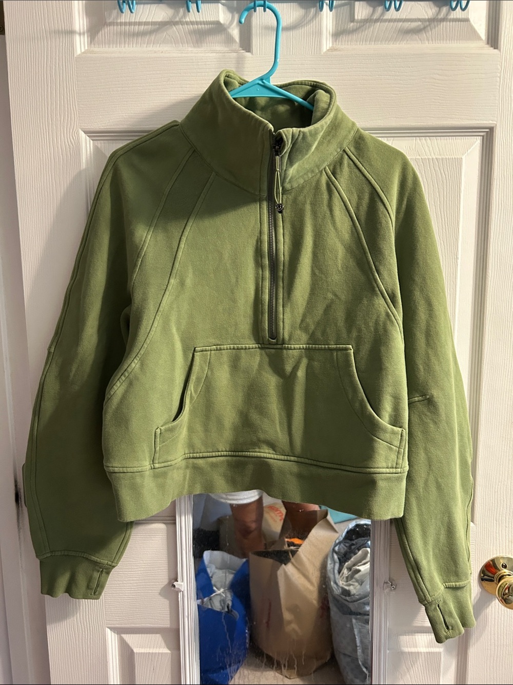 Lululemon woman’s Half-Zip Pullover Scuba Sweatshirt in Olive Green